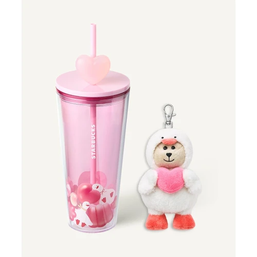 스타벅스 젤리덕 하트참 콜드컵 591ml & 베어리스타 키체인 세트