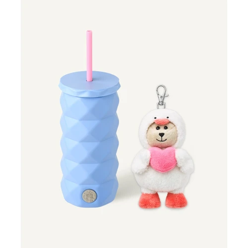 스타벅스 코튼캔디 나나스 블루 텀블러 444ml & 베어리스타 키체인 세트