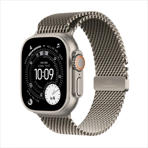 애플 워치 울트라 3 49mm 내츄럴 티타늄 케이스 L 밀레니즈 루프 내츄럴 (국내 정식 발매 제품)