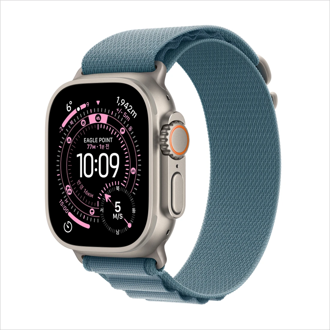 애플 워치 울트라 3 49mm 내츄럴 티타늄 케이스 L 알파인 루프 라이트 블루 (국내 정식 발매 제품) MEWP4KH/A