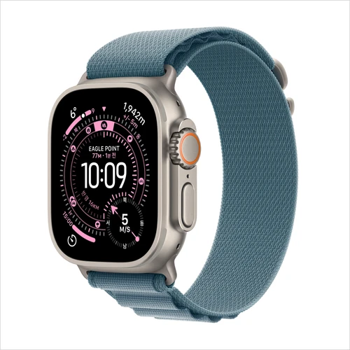 애플 워치 울트라 3 49mm 내츄럴 티타늄 케이스 M 알파인 루프 라이트 블루 (국내 정식 발매 제품)
