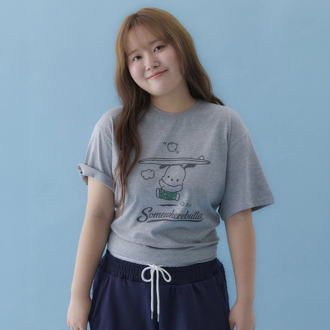 산리오 서머 포차코 오버핏 탑 - 그레이 3983206