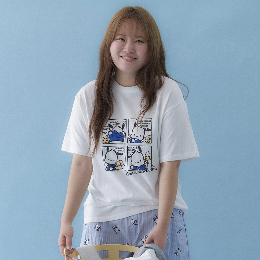 산리오 카툰 포차코 오버핏 탑 - 아이보리 3983211