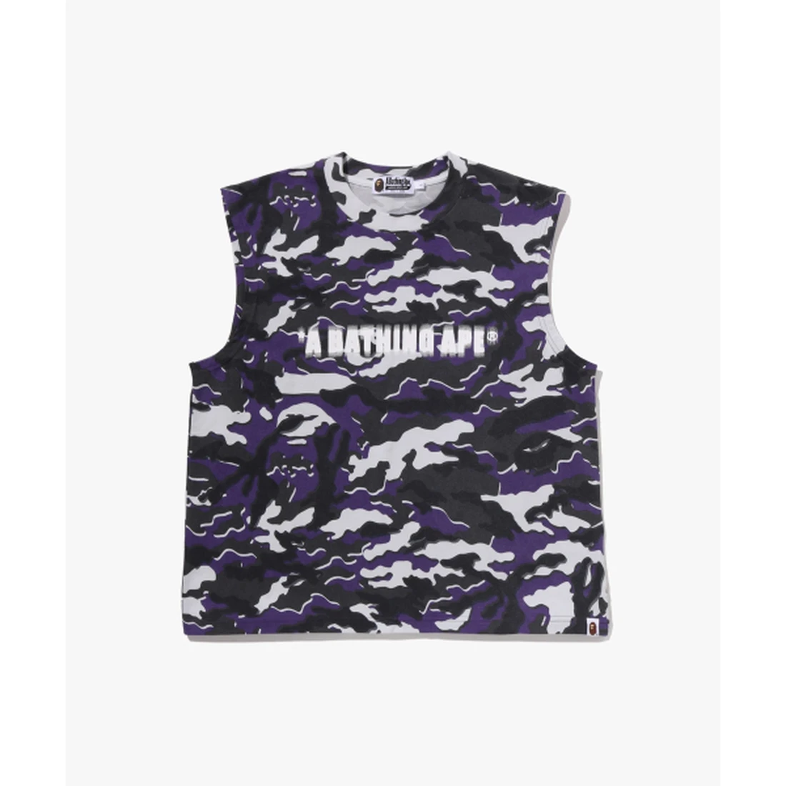 베이프 글리치 우드랜드 카모 헤비 워시 BATHING APE 크롭 핏 나시 M 퍼플 001VTM301301PUR