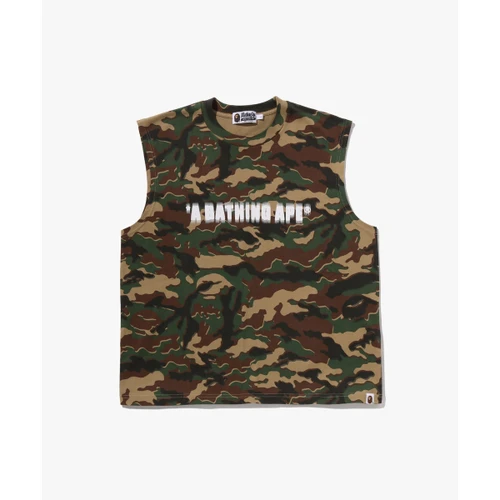 베이프 글리치 우드랜드 카모 헤비 워시 BATHING APE 크롭 핏 나시 M 그린