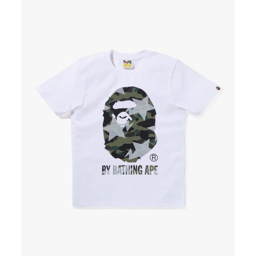 베이프 스타 오버 프린트 퍼스트 카모 BY BATHING APE TEE W 화이트 / 그린