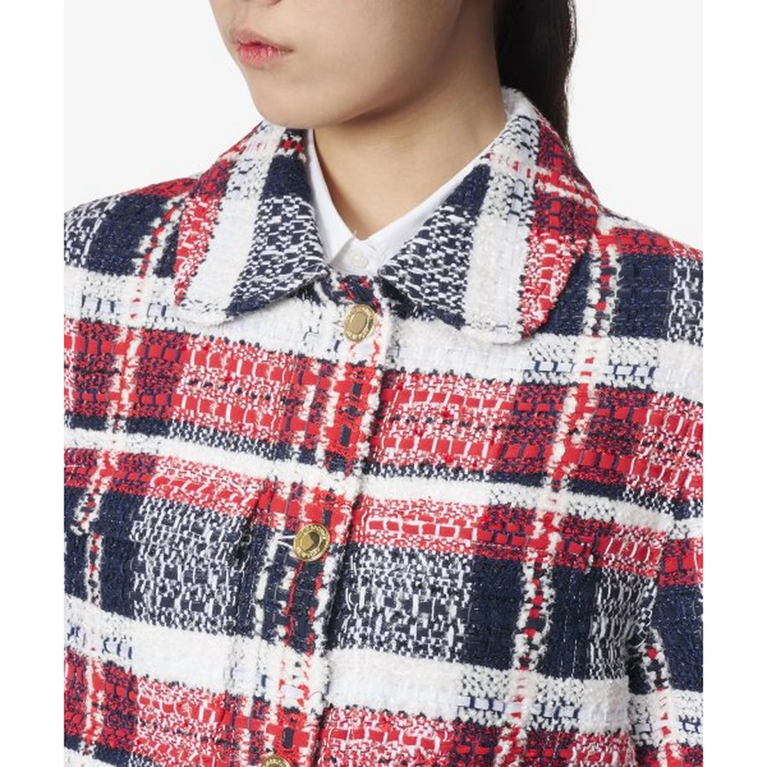 톰 브라운 마드라스 체크 셔닐 트위드 라운드 칼라 유틸리티 재킷 멀티컬러 FBC835AF0244960