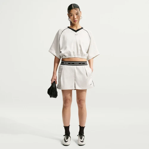 나이키 NSW 루즈 핏 미드라이즈 사틴 쇼츠 라이트 본 블랙 - 아시아 우먼스