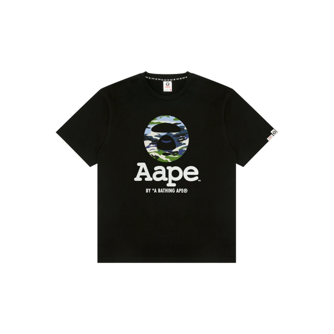 에이프 문페이스 멀티 카모 로고 반소매 티셔츠 - 블랙 AAPTEM1834XXQBKX
