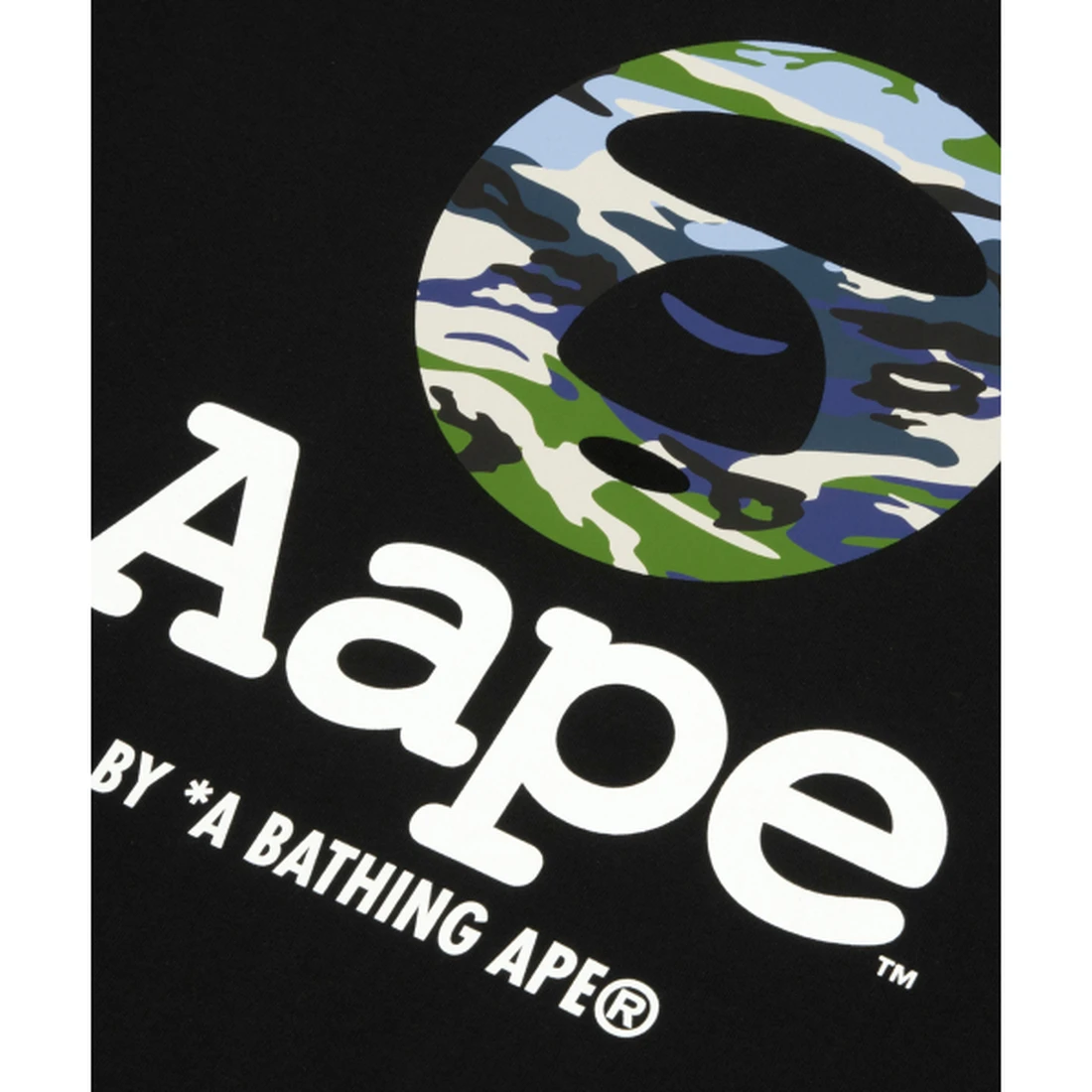에이프 문페이스 멀티 카모 로고 반소매 티셔츠 - 블랙 AAPTEM1834XXQBKX