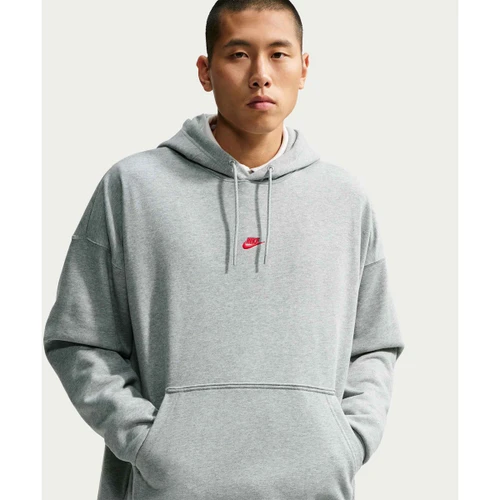 나이키 스포츠웨어 클럽 오버사이즈 프렌치 테리 풀오버 후디 M 다크 그레이 헤더 라이트 스모크 그레이 유니버시티 레드