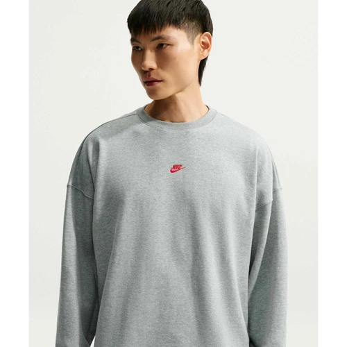 나이키 스포츠웨어 클럽 오버사이즈 프렌치 테리 크루넥 스웻셔츠 M 다크 그레이 헤더 유니버시티 레드