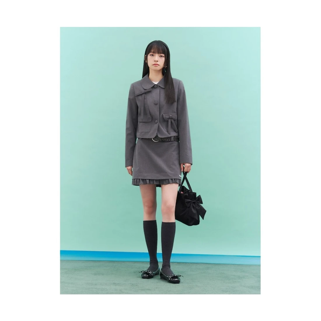 민주킴 라운드넥 크롭 재킷 (셋업) 그레이 356811SX13