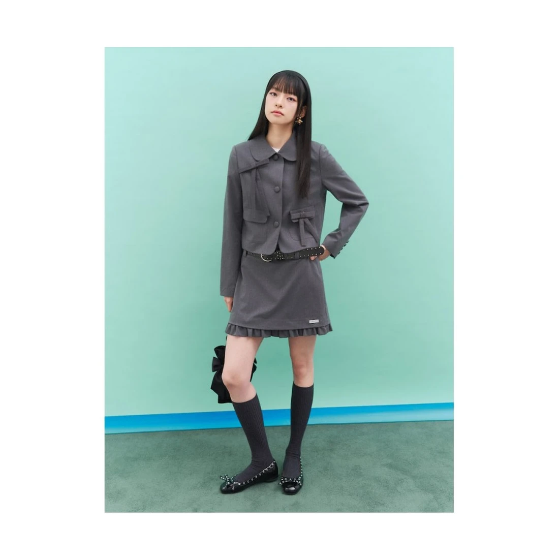 민주킴 미니기장 H라인 스커트 (셋업) 그레이 356827SX43