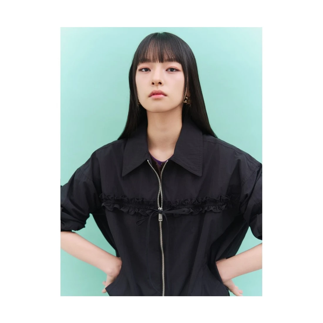 민주킴 나일론 프릴 블루종 아우터 블랙 356839SX35