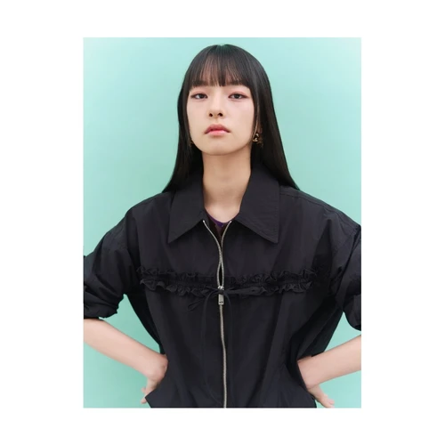 [민주킴] 나일론 프릴 블루종 아우터 블랙