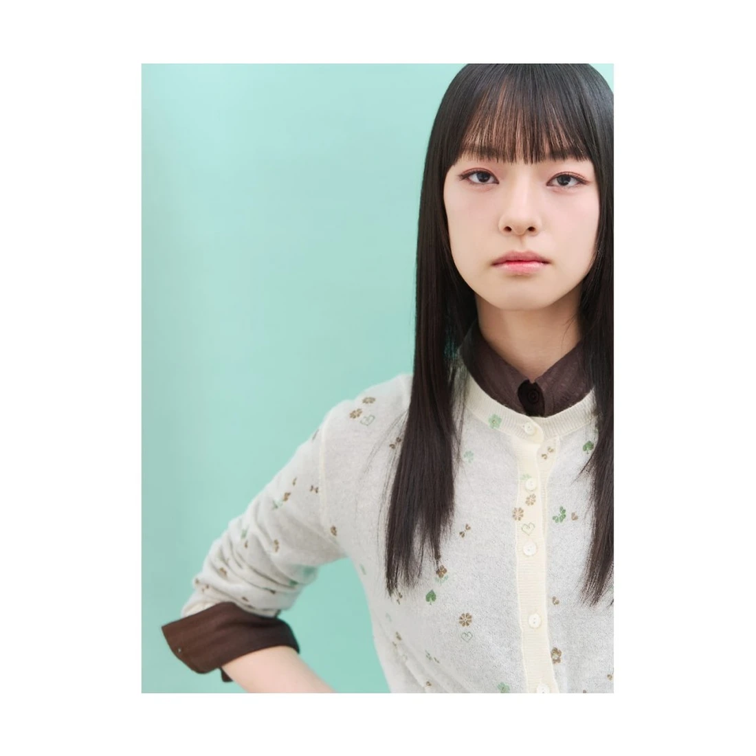 민주킴 하트 클로버 프린트 긴소매 카디건 아이보리 35685ASX20