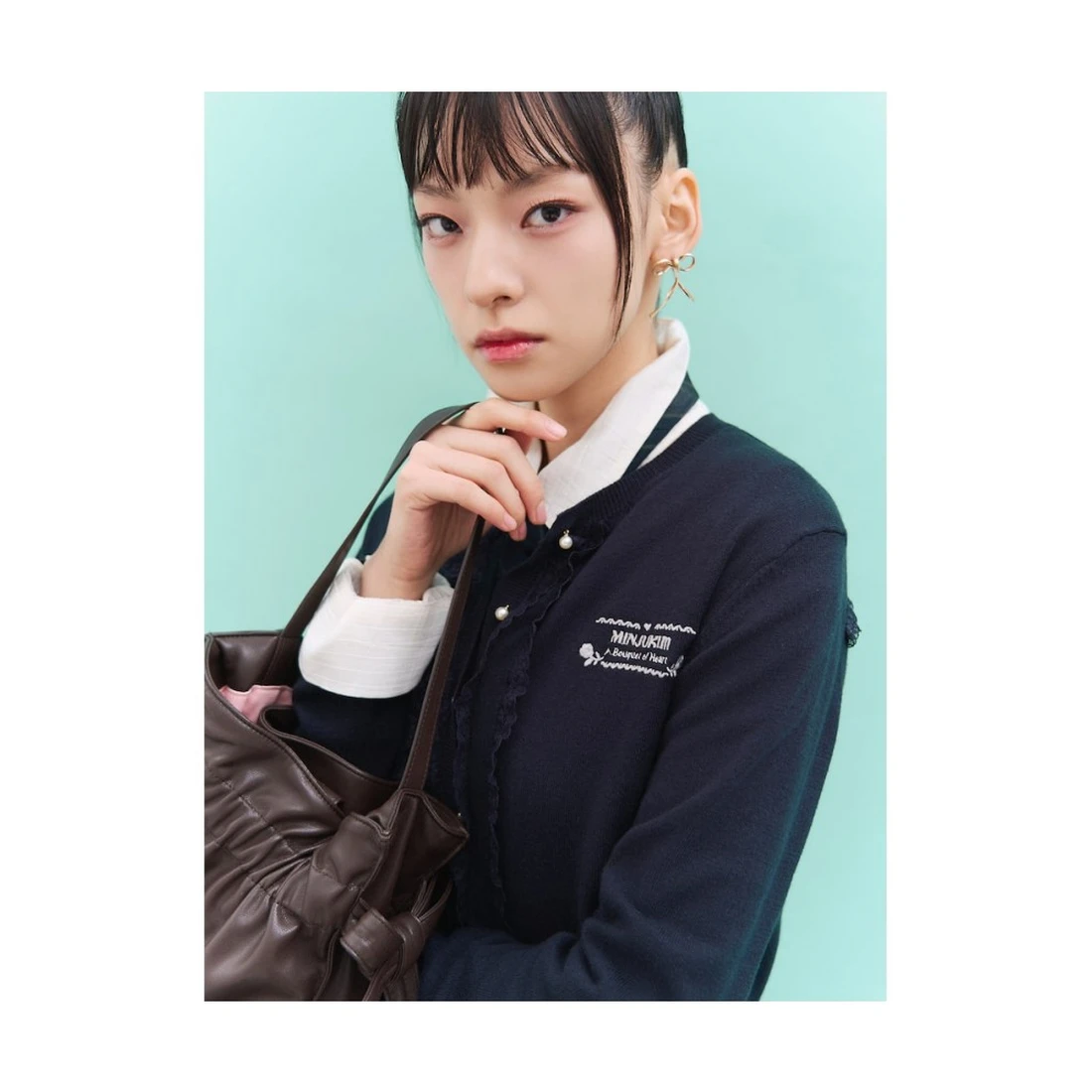 민주킴 러플 긴소매 카디건 네이비 35685ASX1R