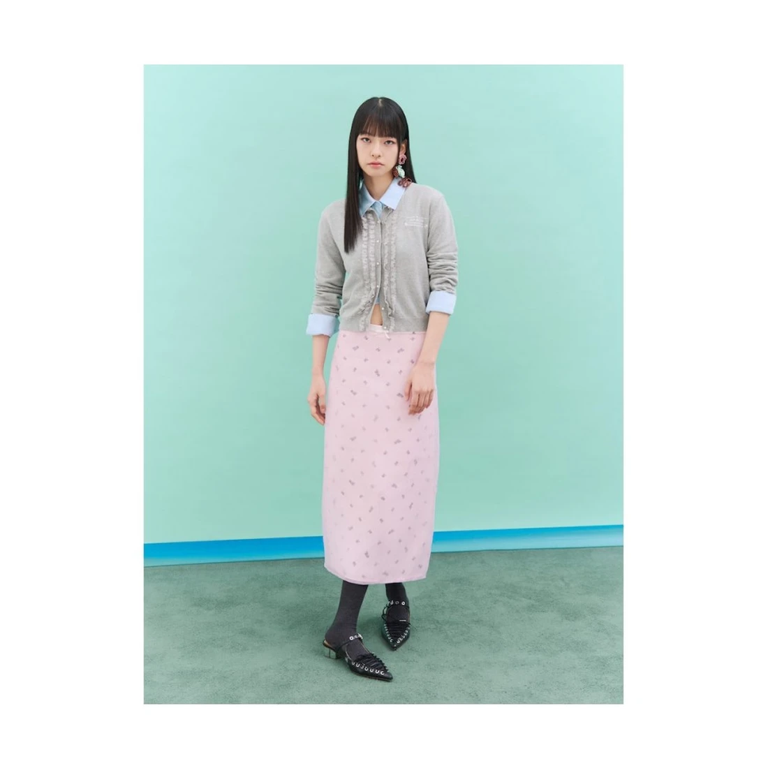 민주킴 러플 긴소매 카디건 그레이 35685ASX13