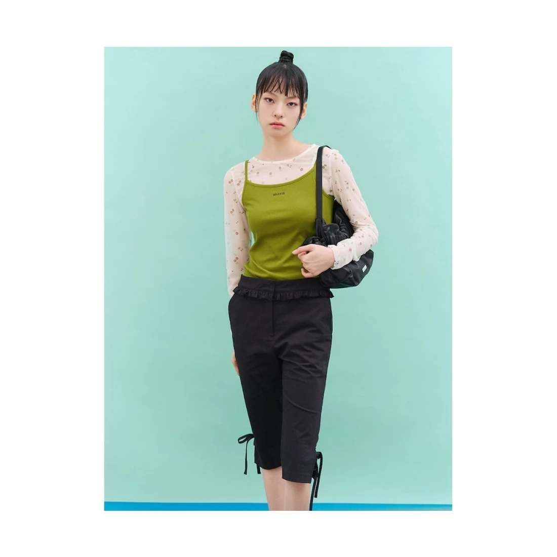 민주킴 하트 클로버 프린트 레이어드 저지탑 화이트 356841SX21
