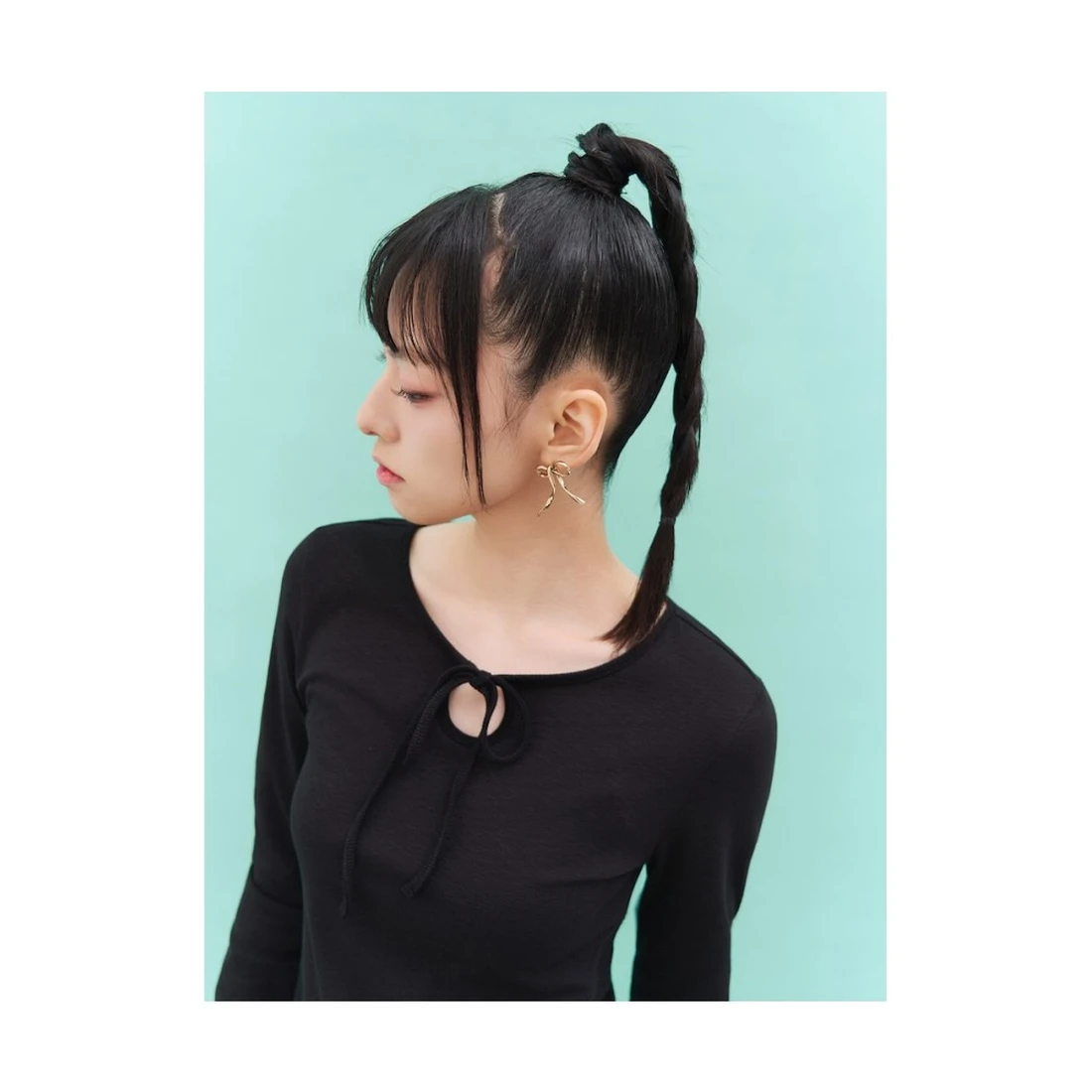민주킴 골지 리본 긴소매 티셔츠 블랙 356841SX15