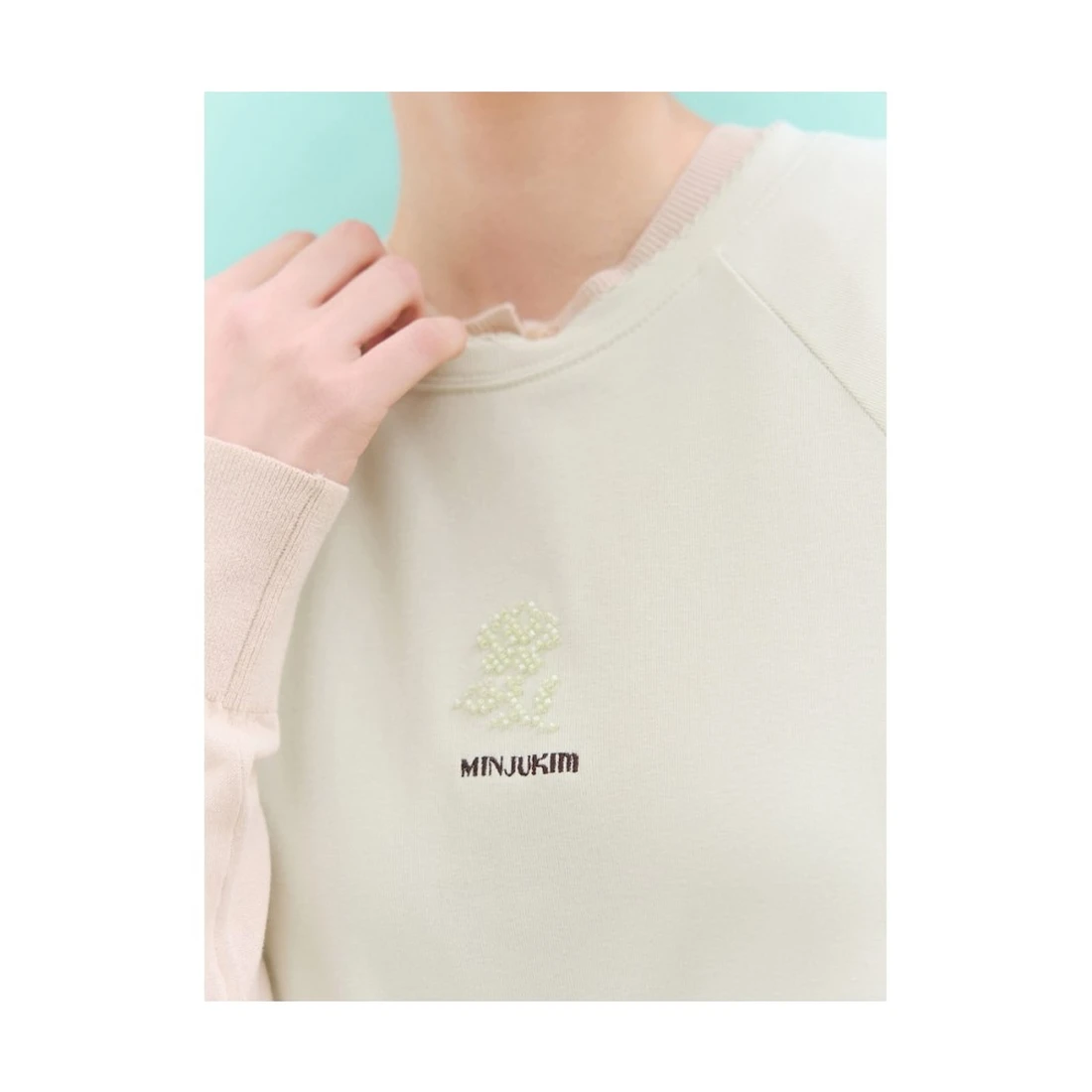 민주킴 자수 래글런 반소매 티셔츠 라이트 그린 356842SX5L