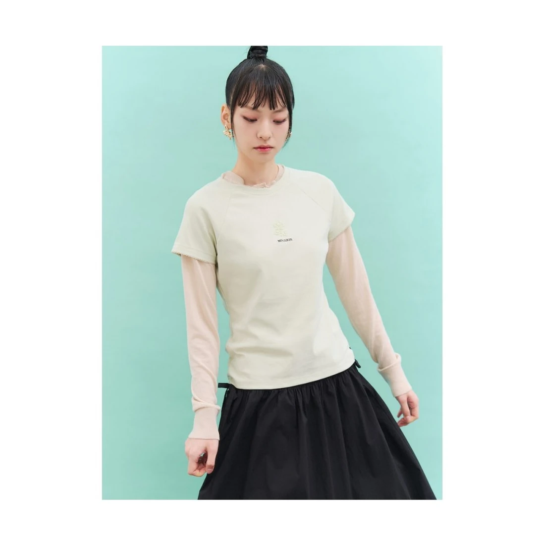 민주킴 자수 래글런 반소매 티셔츠 라이트 그린 356842SX5L