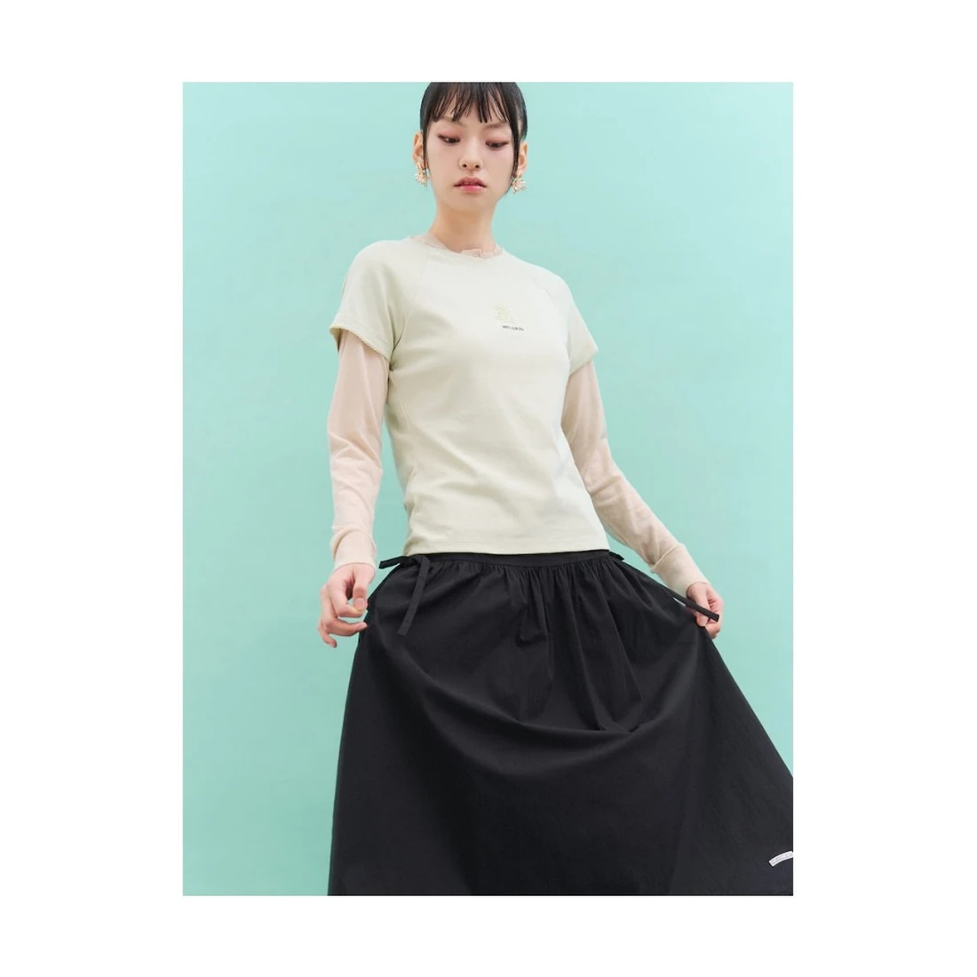 민주킴 사이드 리본 롱 스커트 블랙 356827SX55