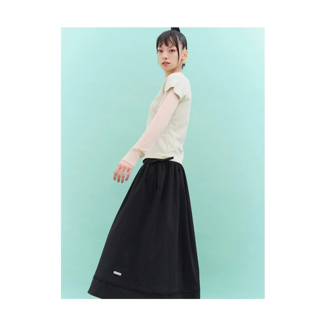 민주킴 사이드 리본 롱 스커트 블랙 356827SX55