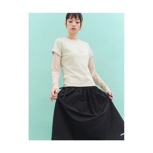 [민주킴] 사이드 리본 롱 스커트 블랙