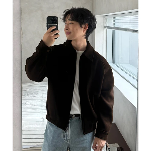오정규 x 커스텀어클락 울 2-WAY 블루종 자켓 브라운