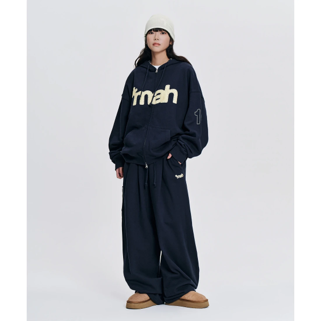 마하그리드 MAH 로고 체크 집업 후디 네이비 MG2GFMM487ANV 이미지 2