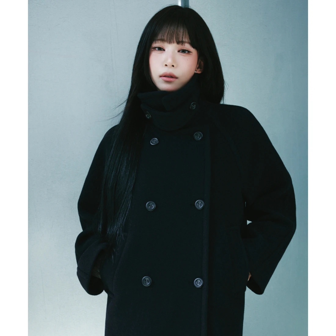 미쏘 울 블렌디드 더블 하프 코트 그레이 아이보리 네이비 MIWJHGV12B