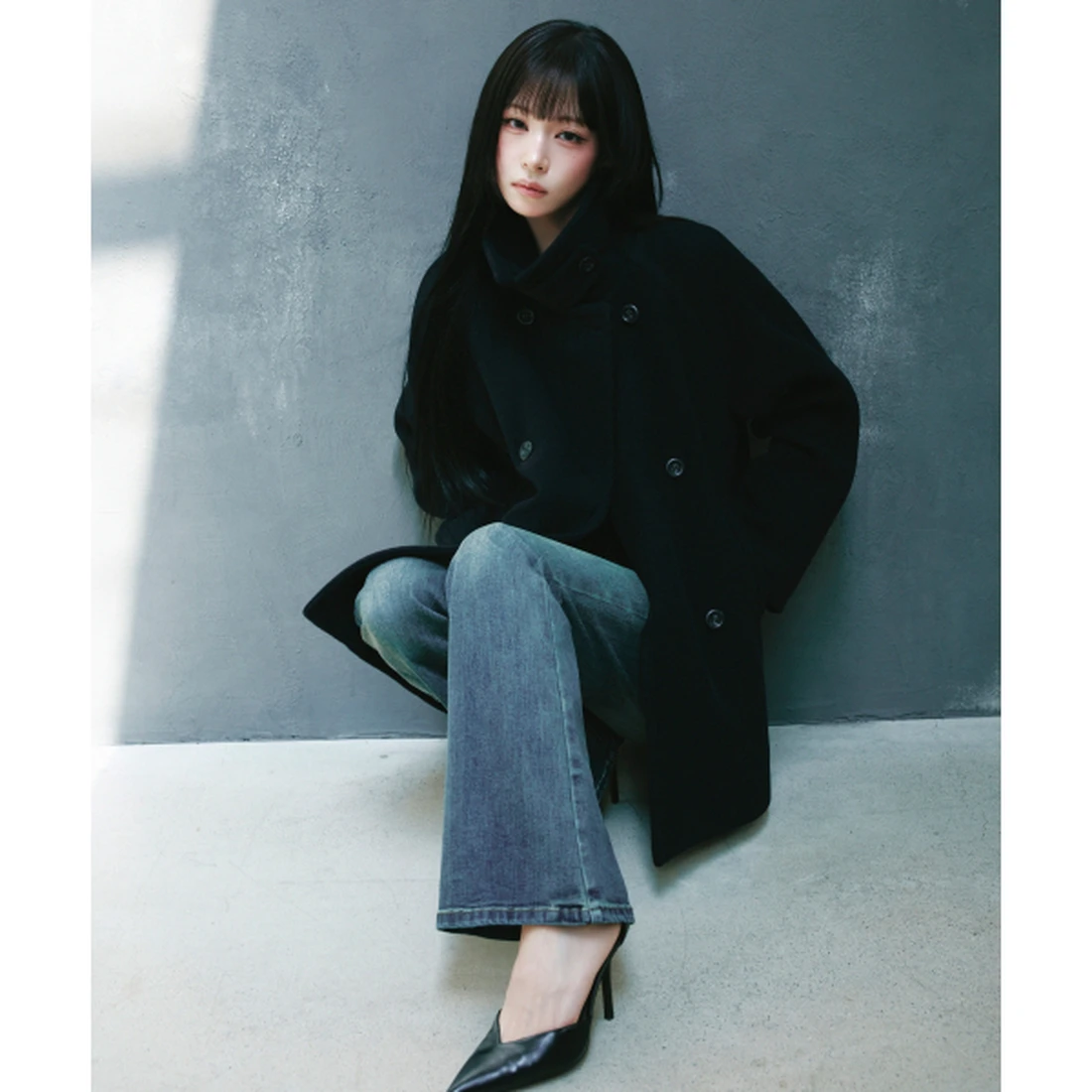 미쏘 울 블렌디드 더블 하프 코트 그레이 아이보리 네이비 MIWJHGV12B 이미지 2