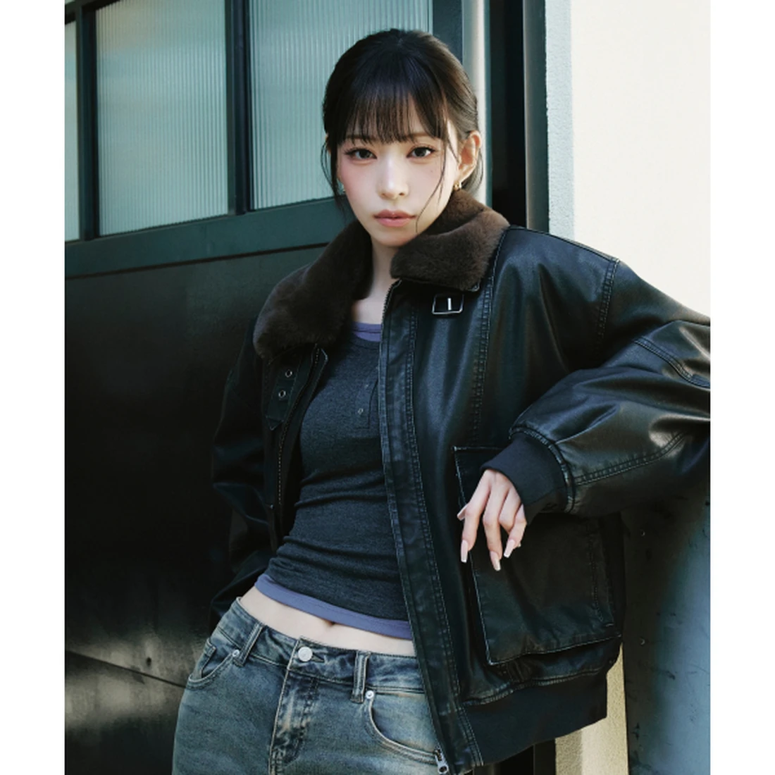 미쏘 페이크퍼 카라 레더 점퍼 블랙 MIWJLGV01C