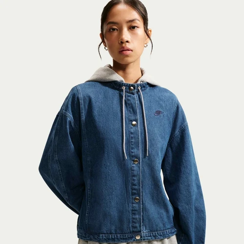 나이키 스포츠웨어 루즈 헤비웨이트 데님 재킷 W 미스틱 네이비 다크 그레이 헤더 파티클 그레이 옵시디언