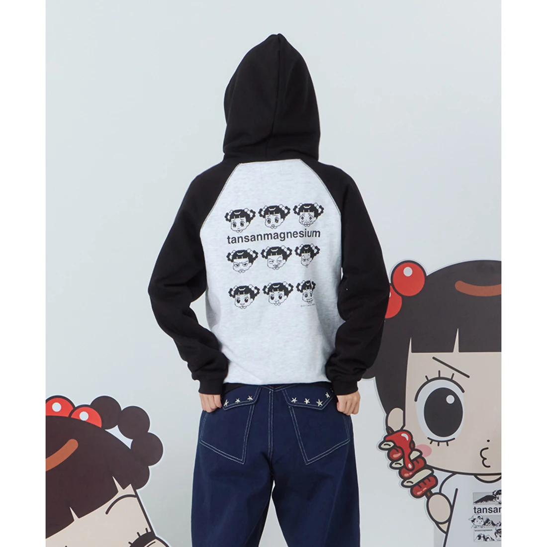 안녕자두야X탄산 픽셀 나그랑 후드집업 (그레이/블랙) T26FCHZ02