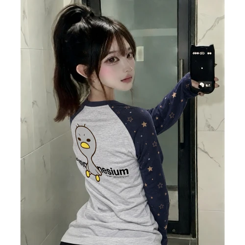 안녕자두야X탄산 앉은 꼬꼬 롱슬리브 (네이비)