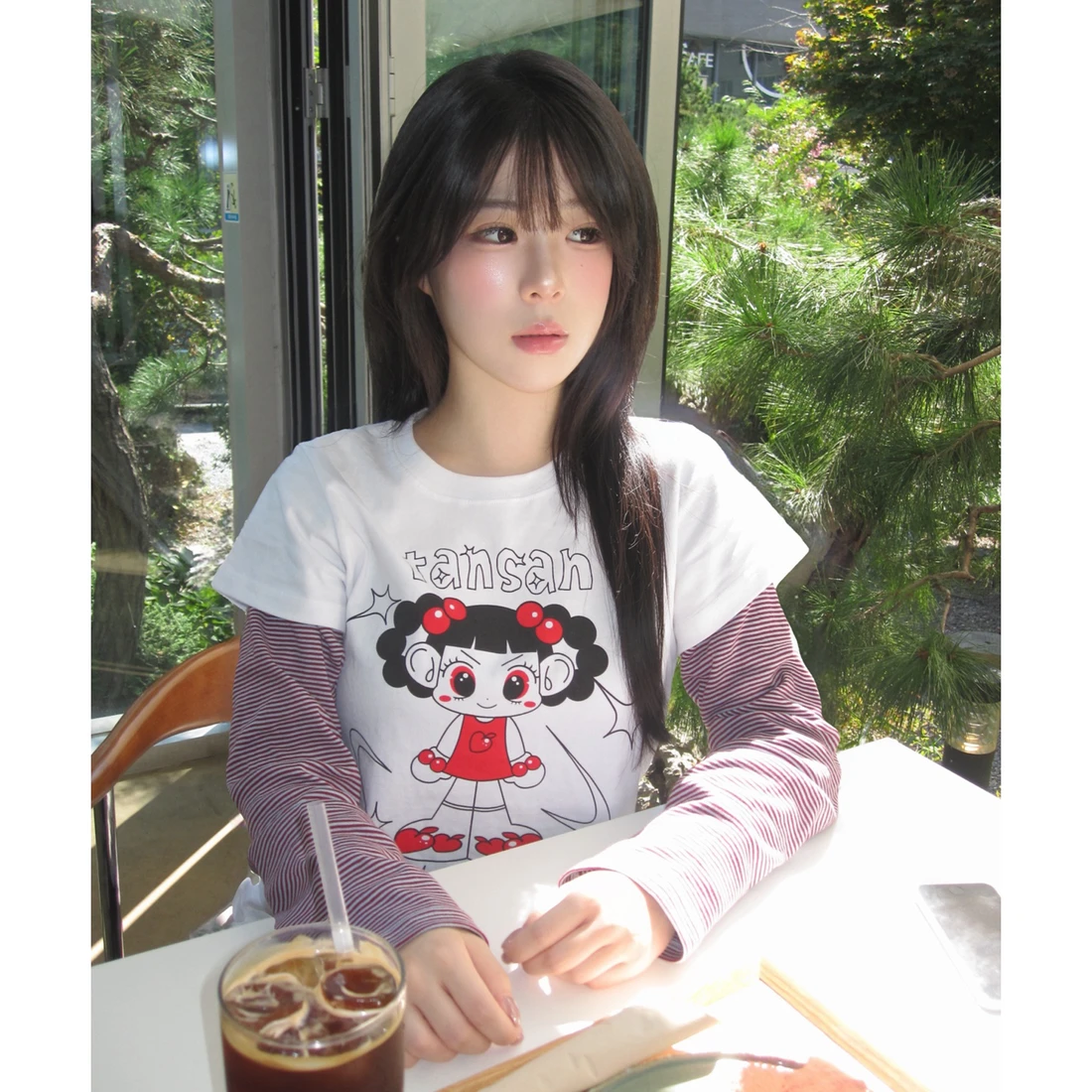 안녕자두야X탄산 슈퍼 자두 레이어드 롱슬리브 (화이트/레드) T26FCLS22 이미지 3