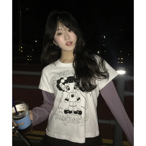 안녕자두야X탄산 슈퍼 자두 레이어드 롱슬리브 (화이트/블랙)