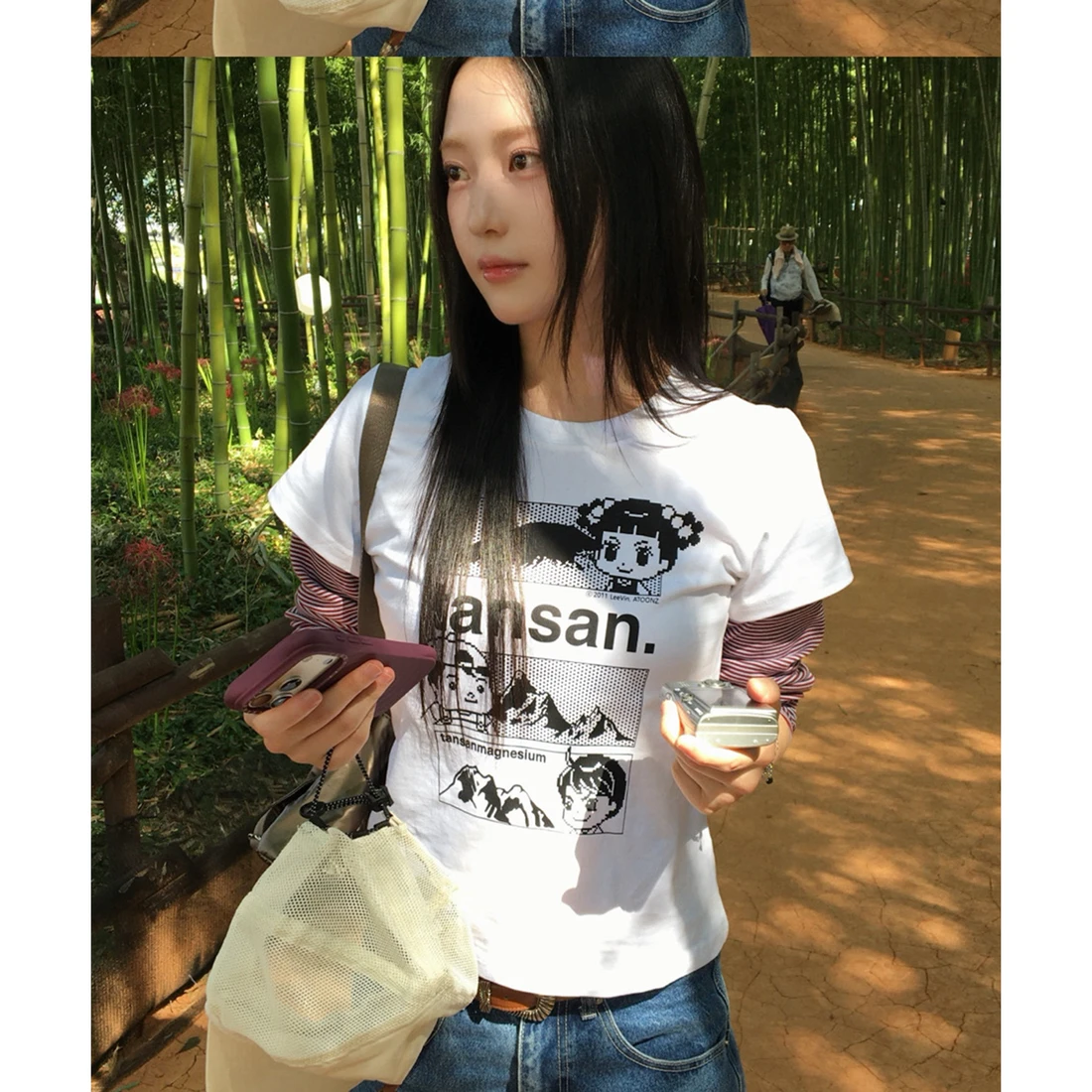 안녕자두야X탄산 마운틴 자두 레이어드 롱슬리브 (화이트) T26FCLS05