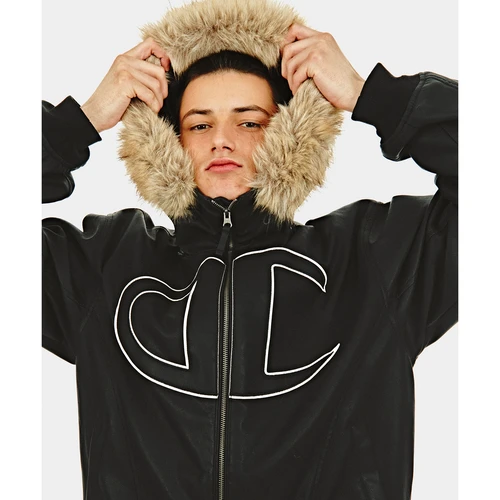디미토 x 챔피온 자이언트 C-로고 봄버 재킷 포 레더 블랙