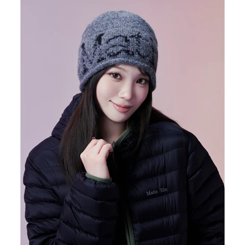 마뗑킴 부클 크랙 로고 비니 그레이