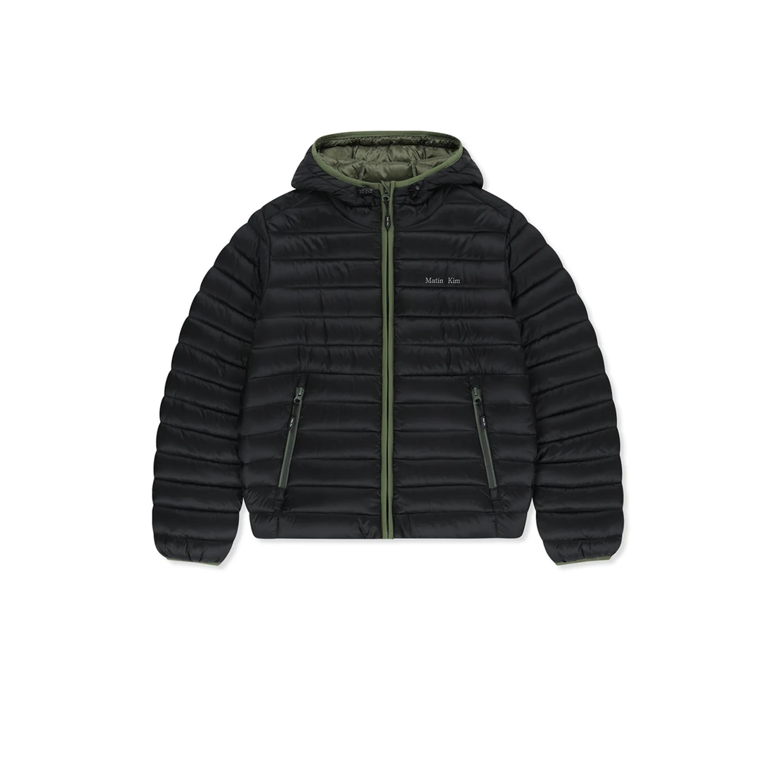마뗑킴 콘트라스트 트림 라이트 다운 후디 점퍼 블랙 MK269ODW301UBB 이미지 2