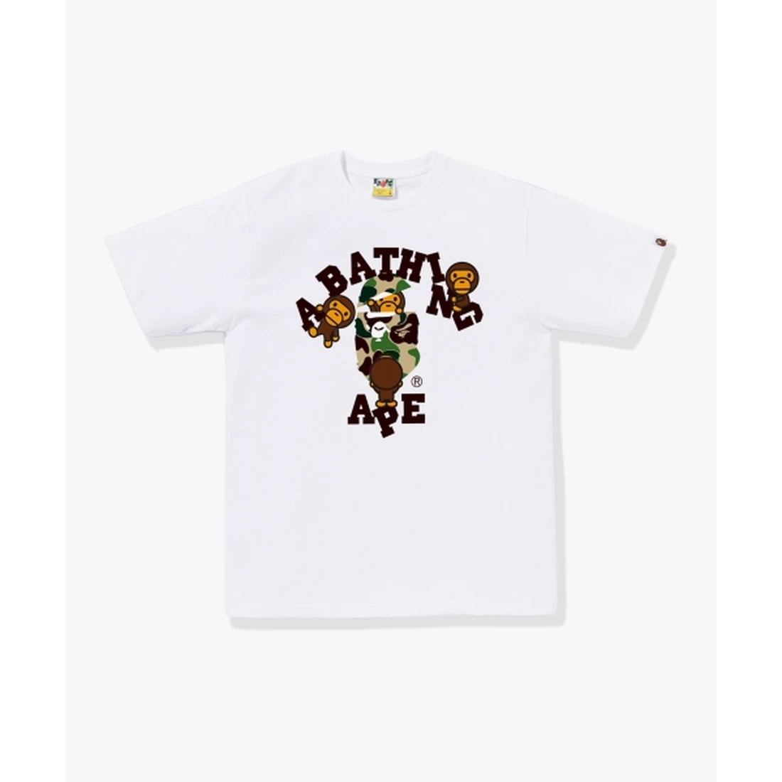 베이프 ABC 카모 콜리지 마일로 티셔츠 M 화이트 / 그린 002TEM801004MWH0