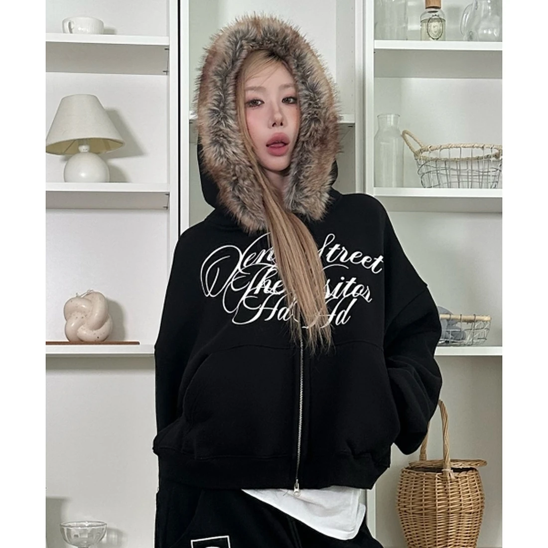 송필드 x 후드후드 제노 스트리트 헤비 코튼 퍼 후드 집업 블랙 HDBF03JK02BK 이미지 2
