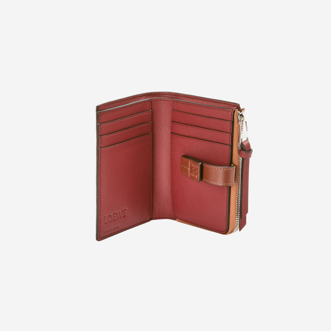 Slim zip bifold wallet in soft grained calfskin Light Caramel/Pecan - LOEWE