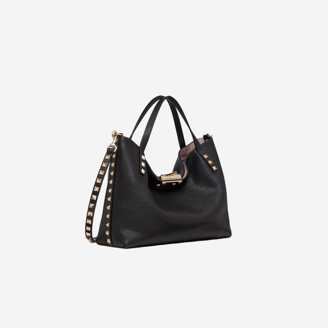Small Rockstud Grainy Calfskin Bag With Contrasting Lining for Woman in  Black/rose Quartz